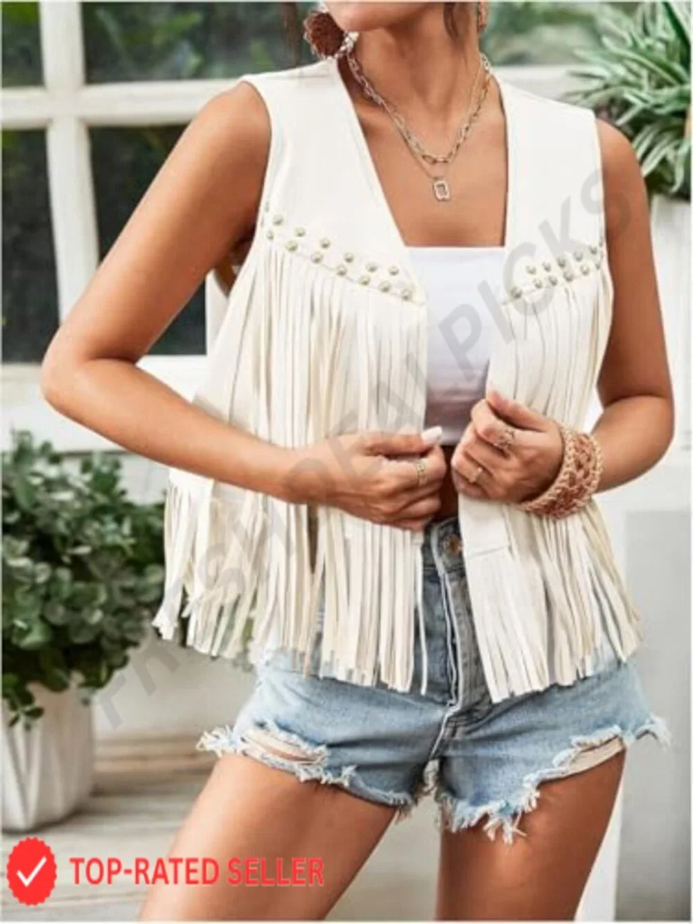 Women's Fringe Vest Sleeveless Tassel Open Front Western Cowgirl Hippie 70s